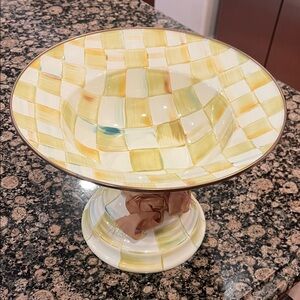 Mackenzie Childs Checkered Ceramic Pedestal Bowl